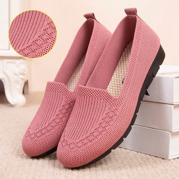 Roze gebreide damesschoenen met antislipzool, comfortabele instappers, modieus en ademend ontwerp, perfect voor dagelijks gebruik.