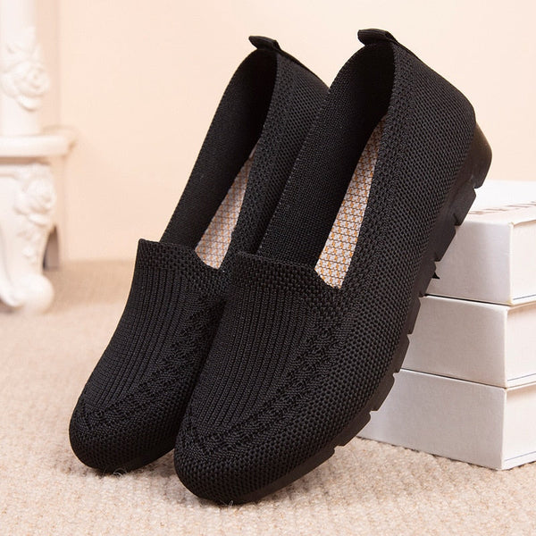 Zwarte gebreide loafers voor dames, comfortabele casual schoenen met antislip zool, perfect voor dagelijks gebruik en modebewuste vrouwen.