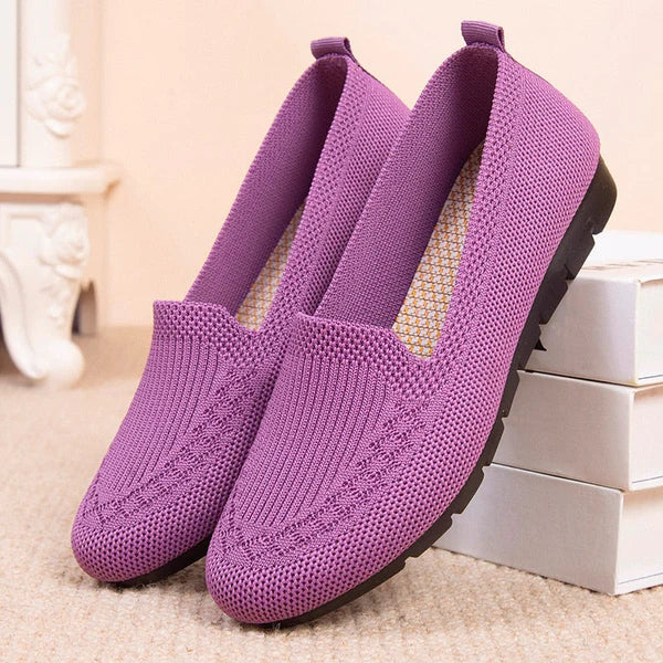 Paarse dames loafers, gebreid ontwerp, comfortabele casual schoenen met antislipzool, perfect voor dagelijks gebruik en modebewuste vrouwen.